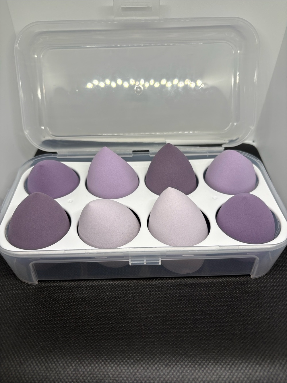 Set of 8 Purple Makeup Sponges in Storage Case